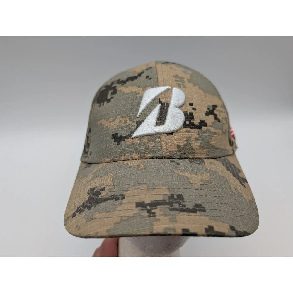 Bridgestone Golf Hat Men Digital Camo Ripstop Snapback American Flag Patch Brown